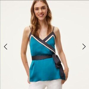 LOFT Top S Wrap  Silky Teal Blue  Borderline Belted Cami Straps